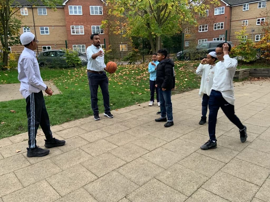 Students playing together outside